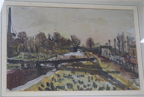 George Hooper (1910-34), ink and watercolour, Loch gates, 30cm x 46cm